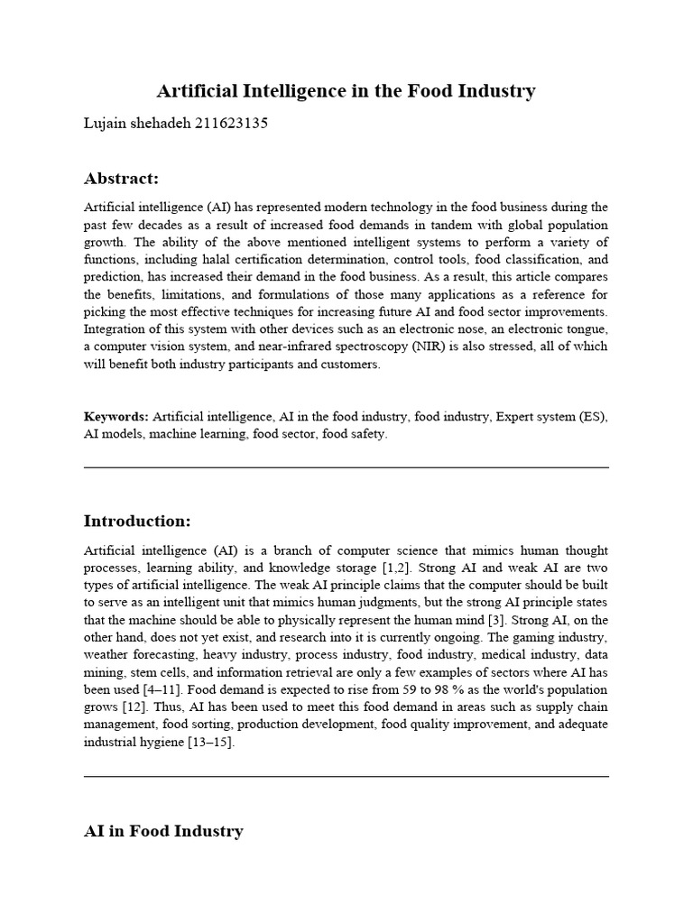 AI Applications in the Food Industry | PDF