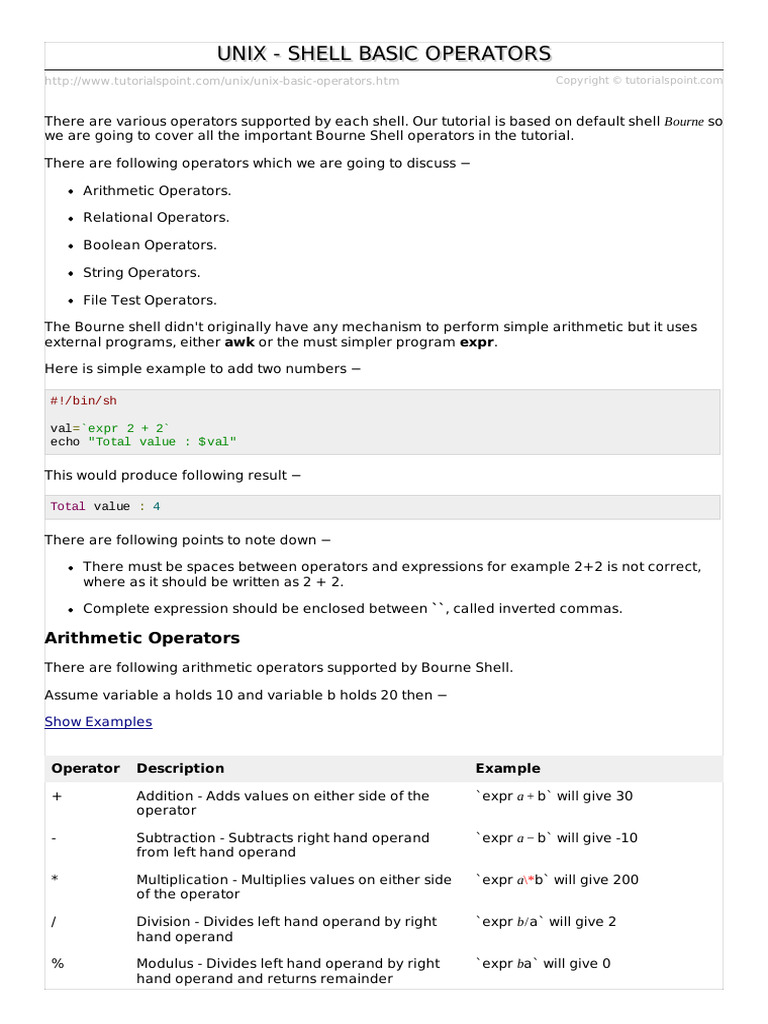 Unix Basic Operators | PDF