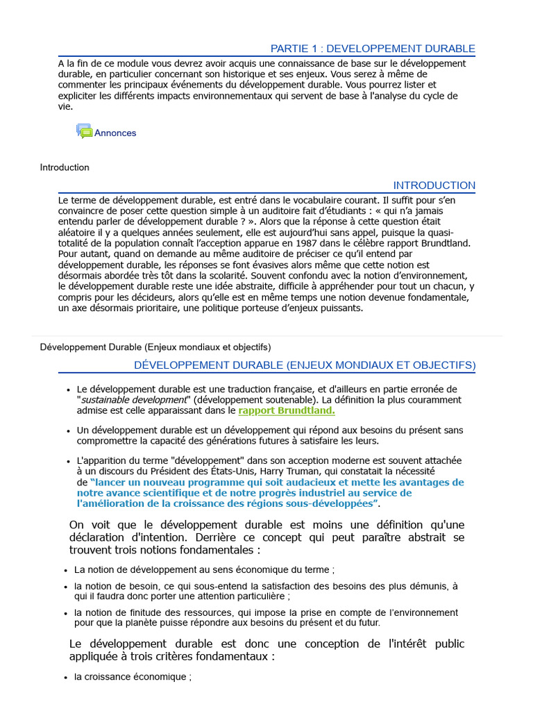 Cours - Développement Durable Et Démarche Qualité | PDF