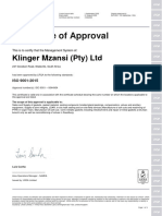 KLINGER Mzansi ISO9001 2015 Certification