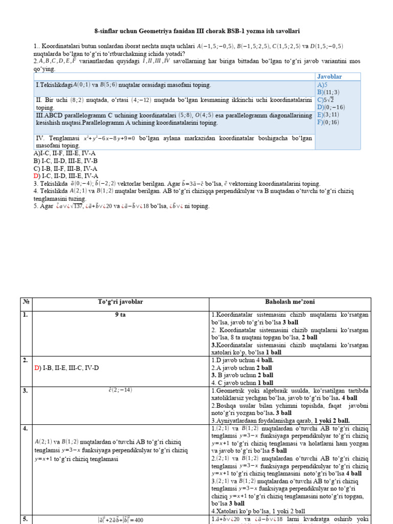 8-Sinf III Chorak Geometriya BSBlar | PDF
