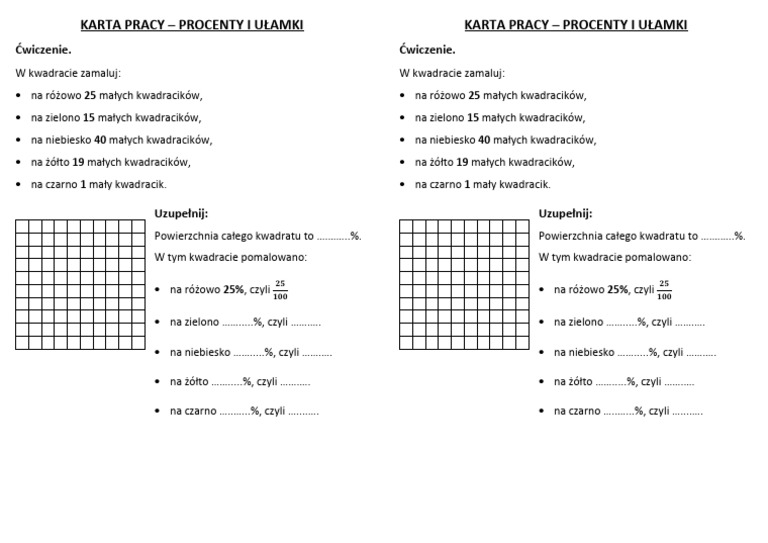 Wyrażenia Algebraiczne Klasa 6 Karta Pracy Karta Pracy Procenty I Ułamki 2 | PDF