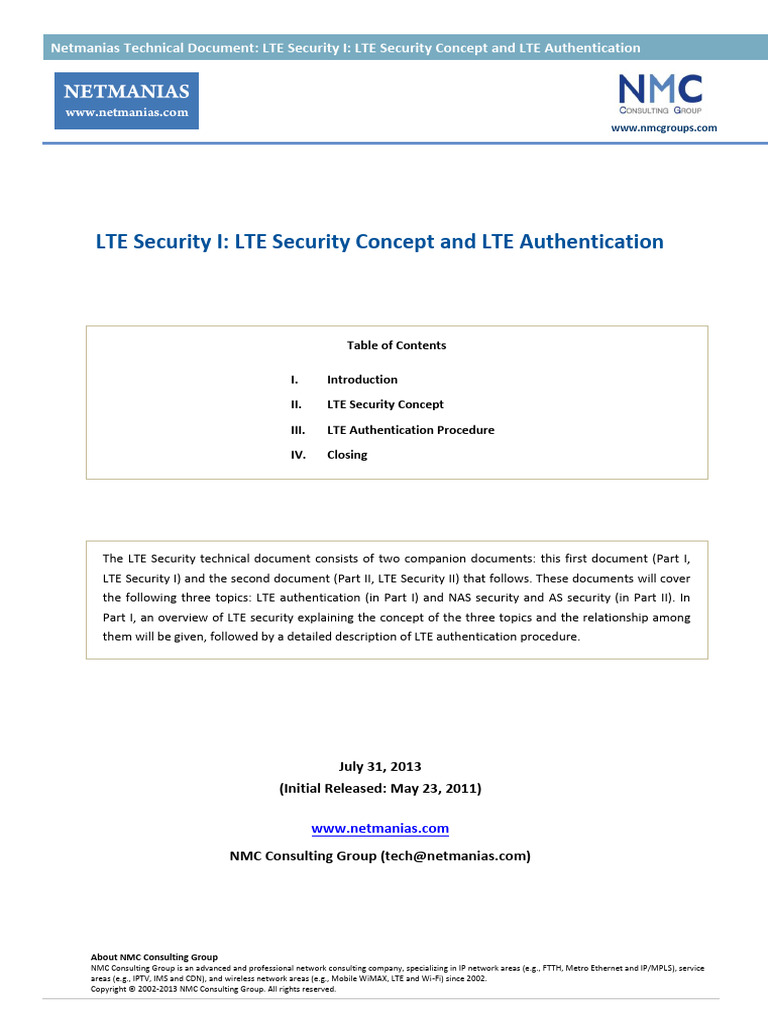 LTE Security I-Concept and Authentication | PDF