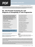 No. 262-Prenatal Screening For and Diagnosis of Aneuploidy in Twin Pregnancies