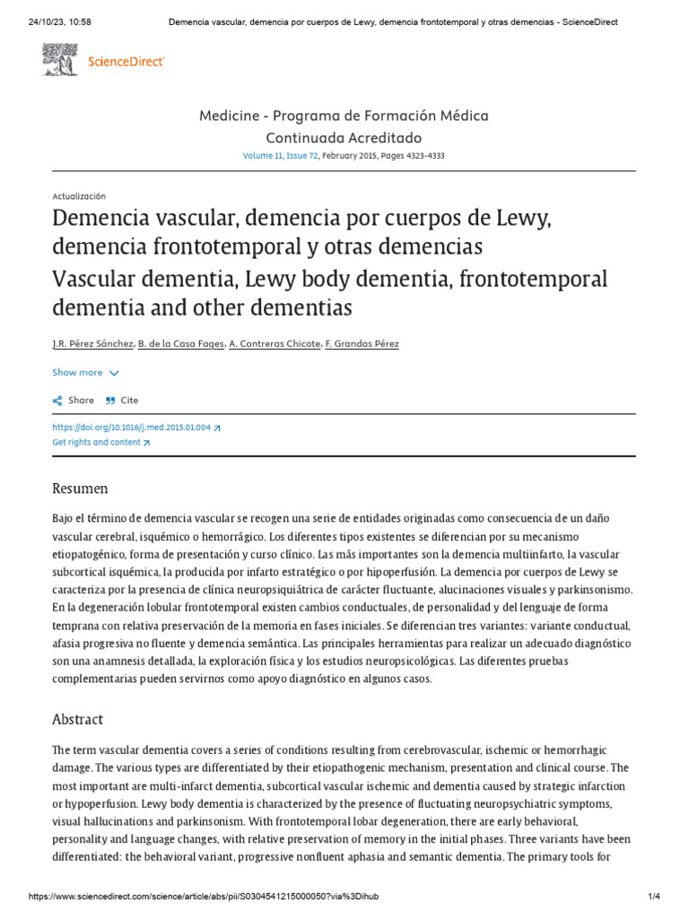 Demencia Vascular, Demencia Por Cuerpos de Lewy, Demencia