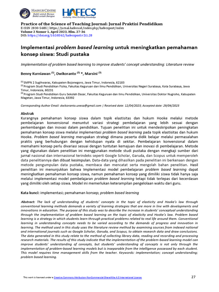 Penerapan Problem Based Learning untuk Pemahaman Siswa | PDF