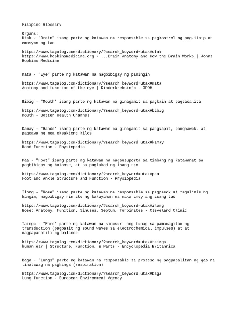 Filipino Glossary | PDF