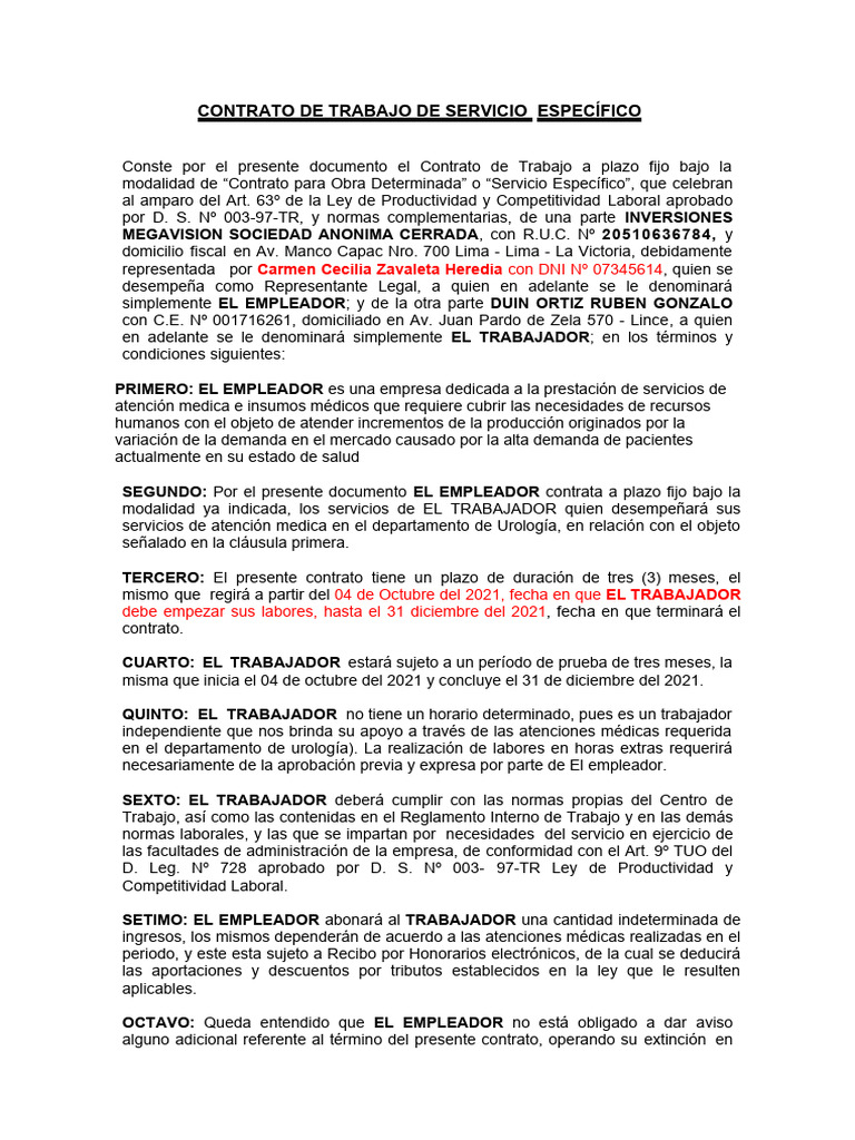 Contrato de Trabajo a Plazo Fijo | PDF
