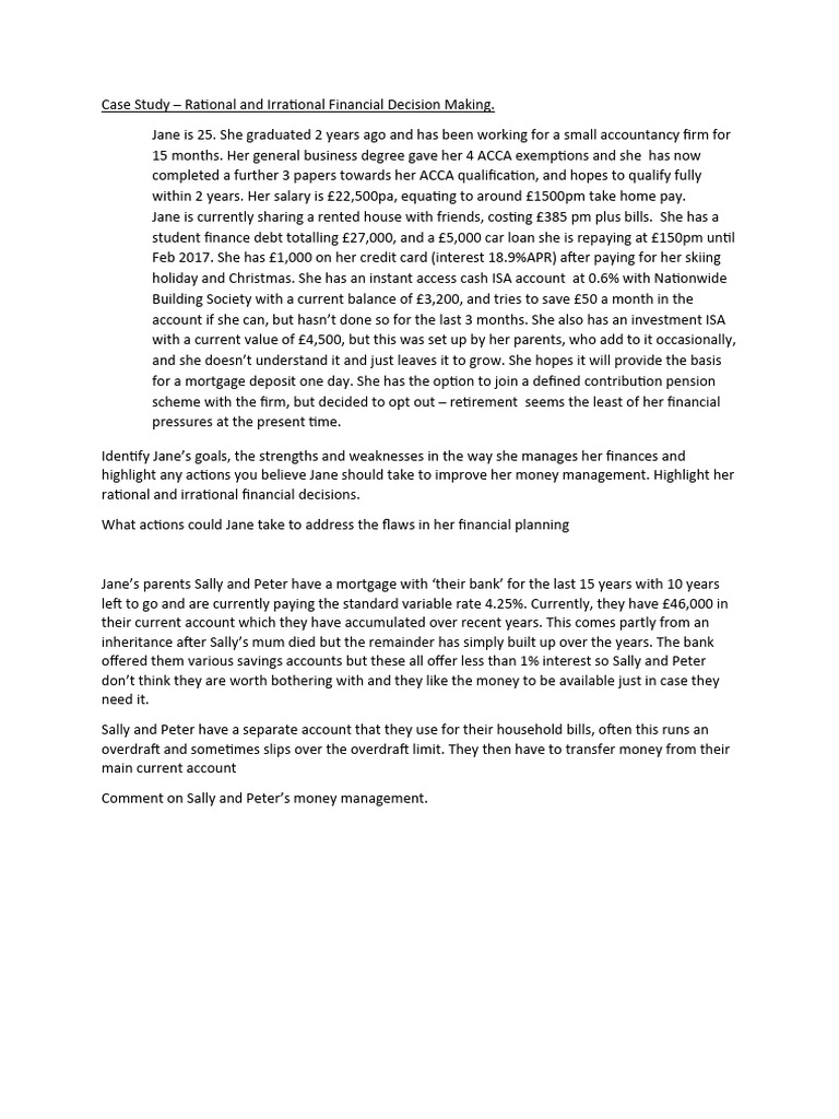 Case Study Jane PDF Credit Finance & Money Management