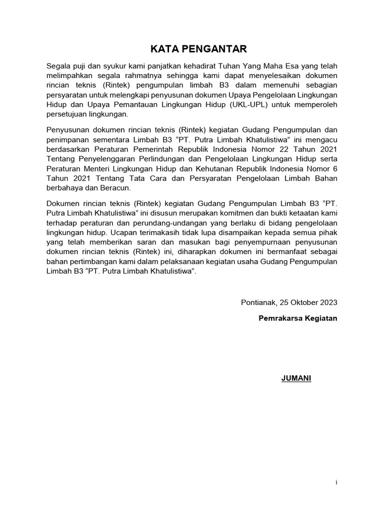 Rintek Pengelolaan Limbah B3 PT. Putra | PDF