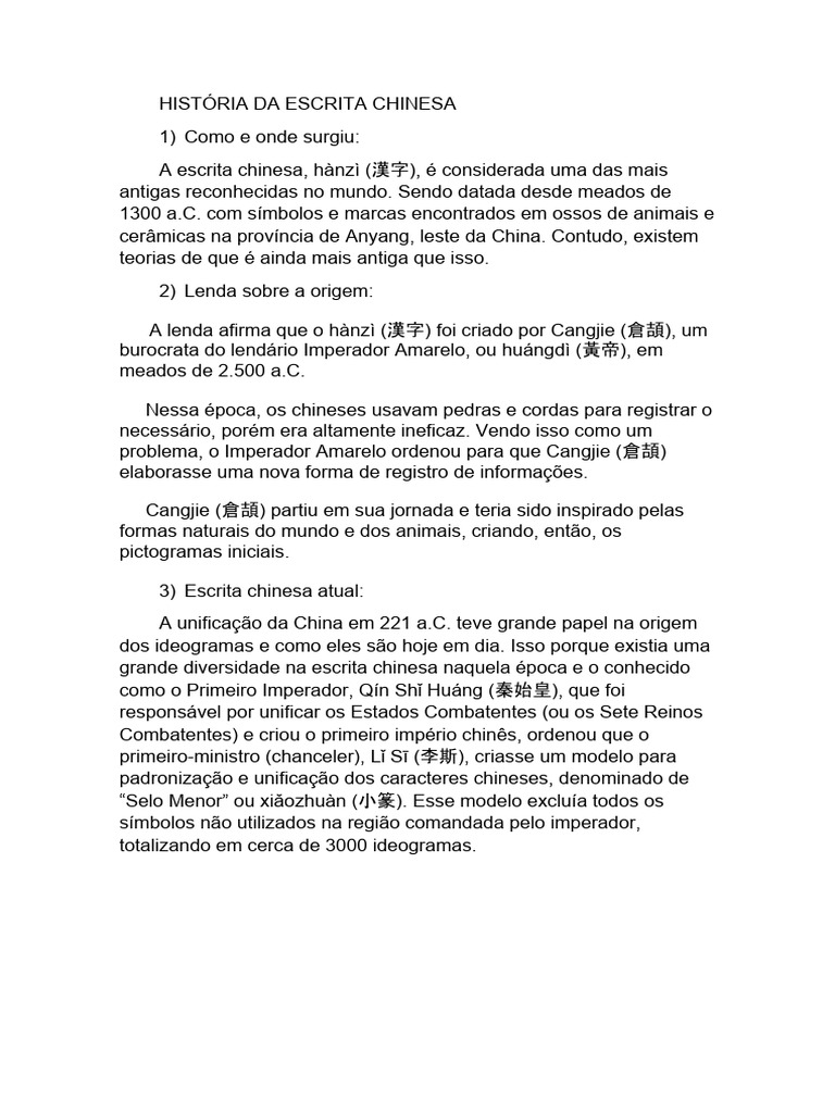 História Da Escrita Chinesa | PDF