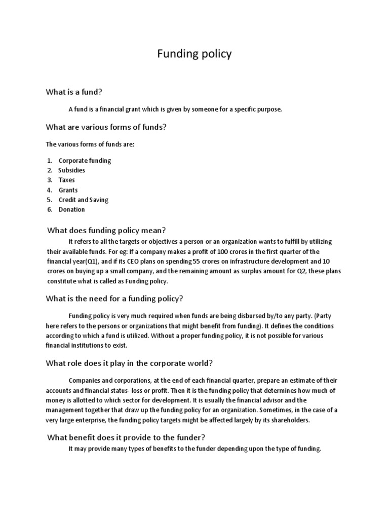 Funding Policy | PDF | Subsidy | Nonprofit Organization