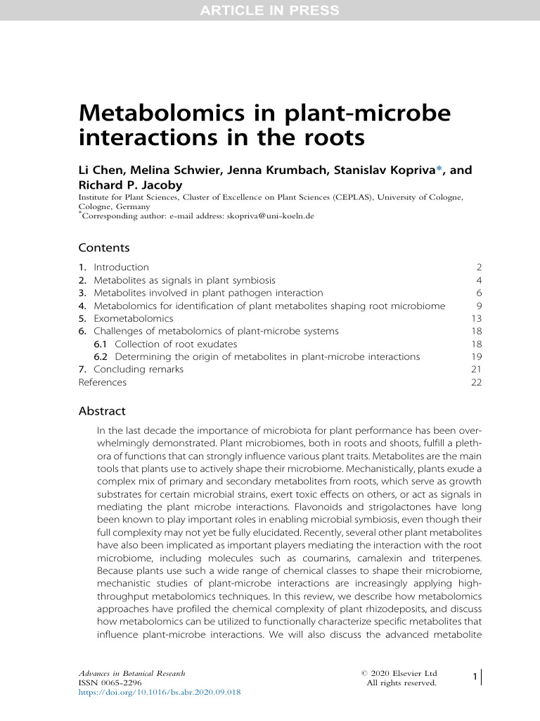 Metabolomics in Plant-Microbe Interactions | PDF | Metabolomics | Root