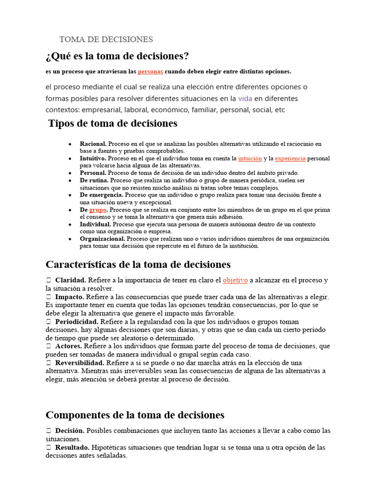 Tipos y Proceso de Toma de Decisiones | PDF | Toma de decisiones ...