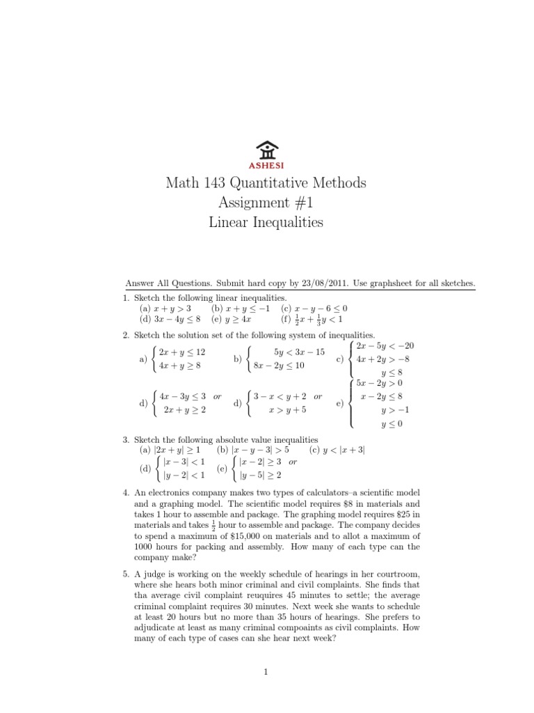 Linear Inequalities Assignment Guide | PDF | Complaint | Applied ...