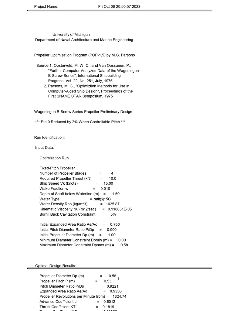 Propeller Optimization Results for POP-1.5 | PDF