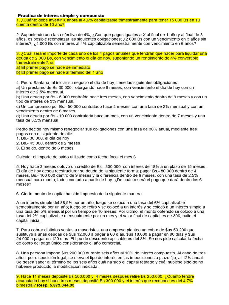 Ejercicios de Interés Simple y Compuesto | PDF | Economias | Dinero