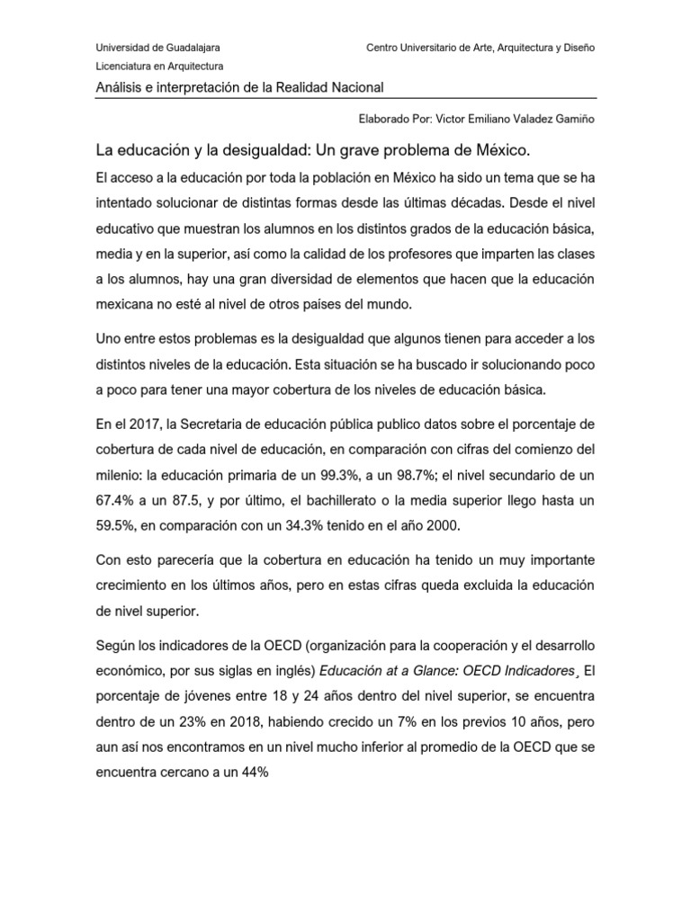 Desigualdad Educativa en México: Análisis | PDF | Desigualdad social ...