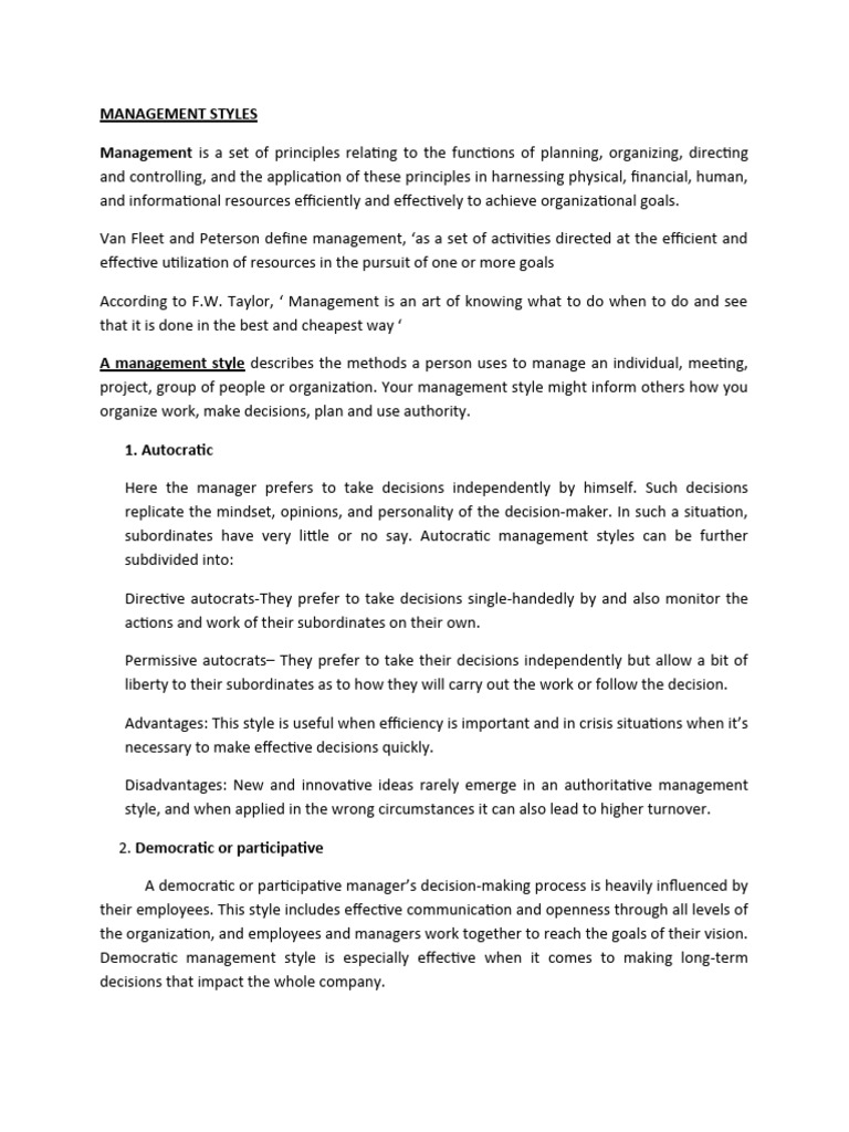 Management Styles | PDF