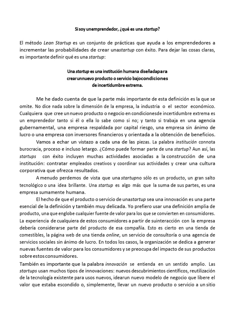 El Método Lean Startup | PDF | Empresa de inicio | Pequeñas empresas y ...