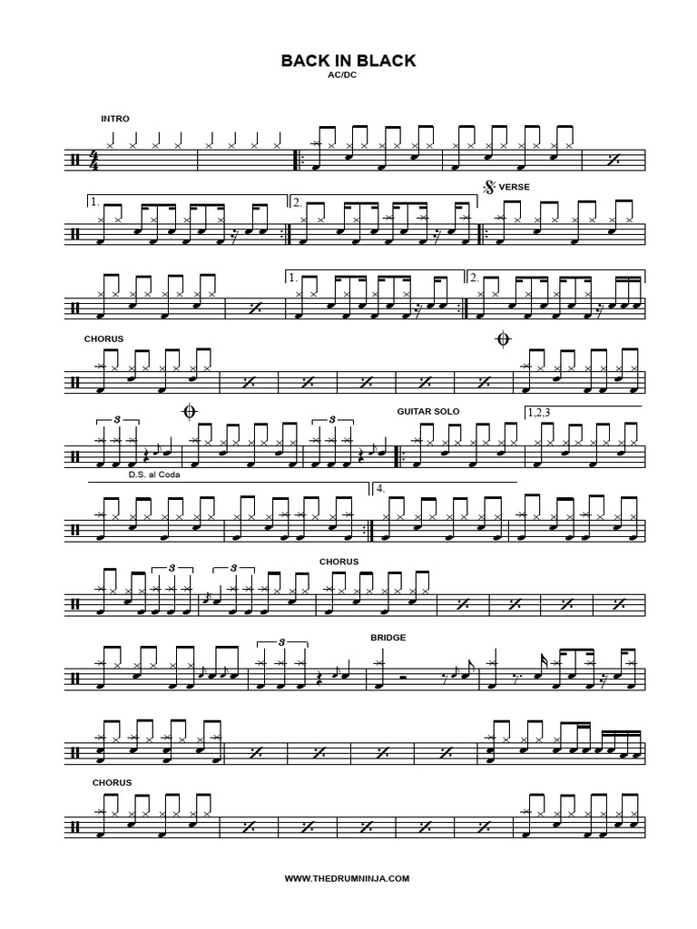 AC DC - Back in Black DRUMS PART) | PDF | Song Structure | Rock Songs