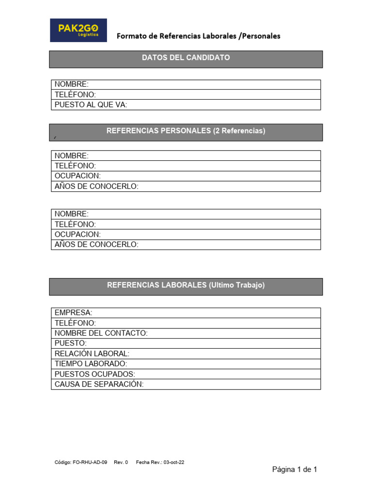 Formato De Referencias Laborales Excel Richard Torres Ejemplo De ...
