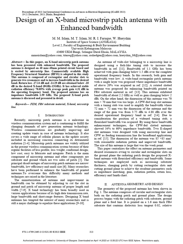 Design of An X-Band Microstrip Patch Antenna With Enhanced Bandwidth | PDF