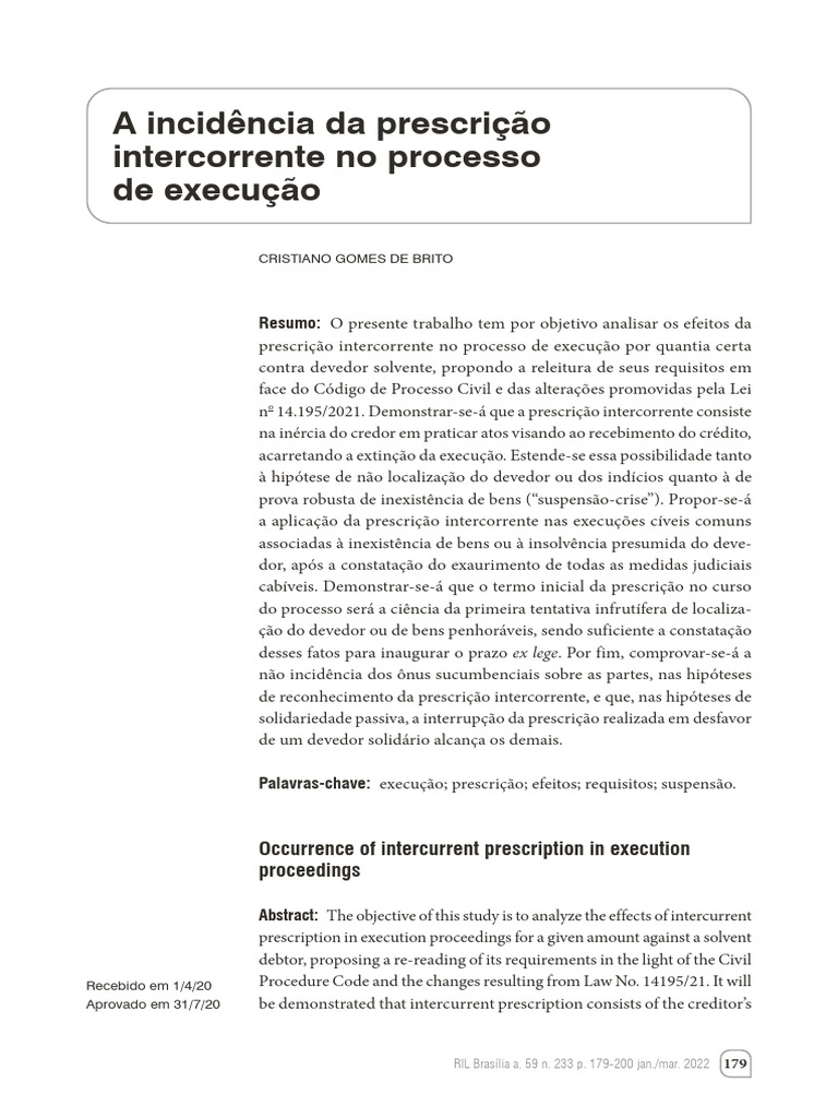 Prescrição Intercorrente na Execução | PDF | Estatuto de limitações ...