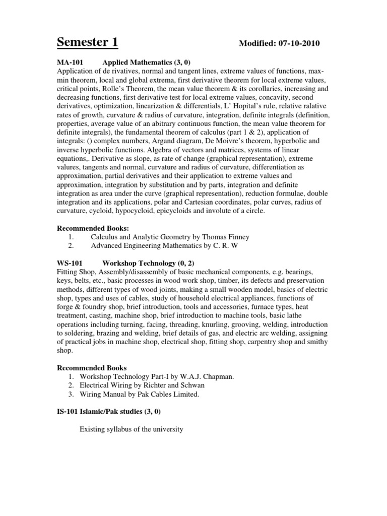 Semester 1: MA-101 Applied Mathematics (3, 0) | PDF | Control Theory ...