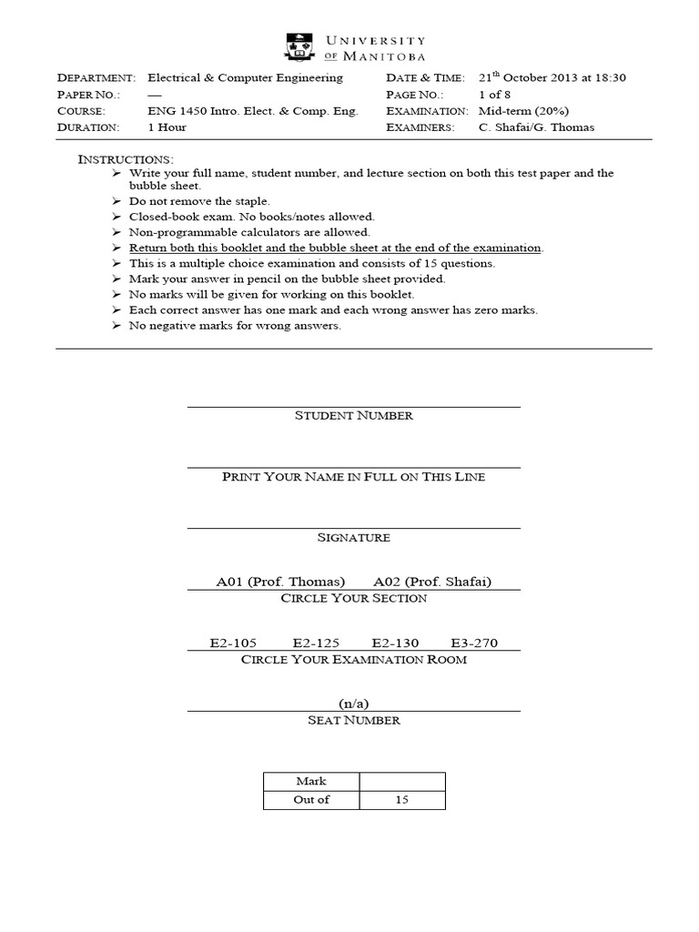 ENG 1450 Mid-term Exam Paper | PDF