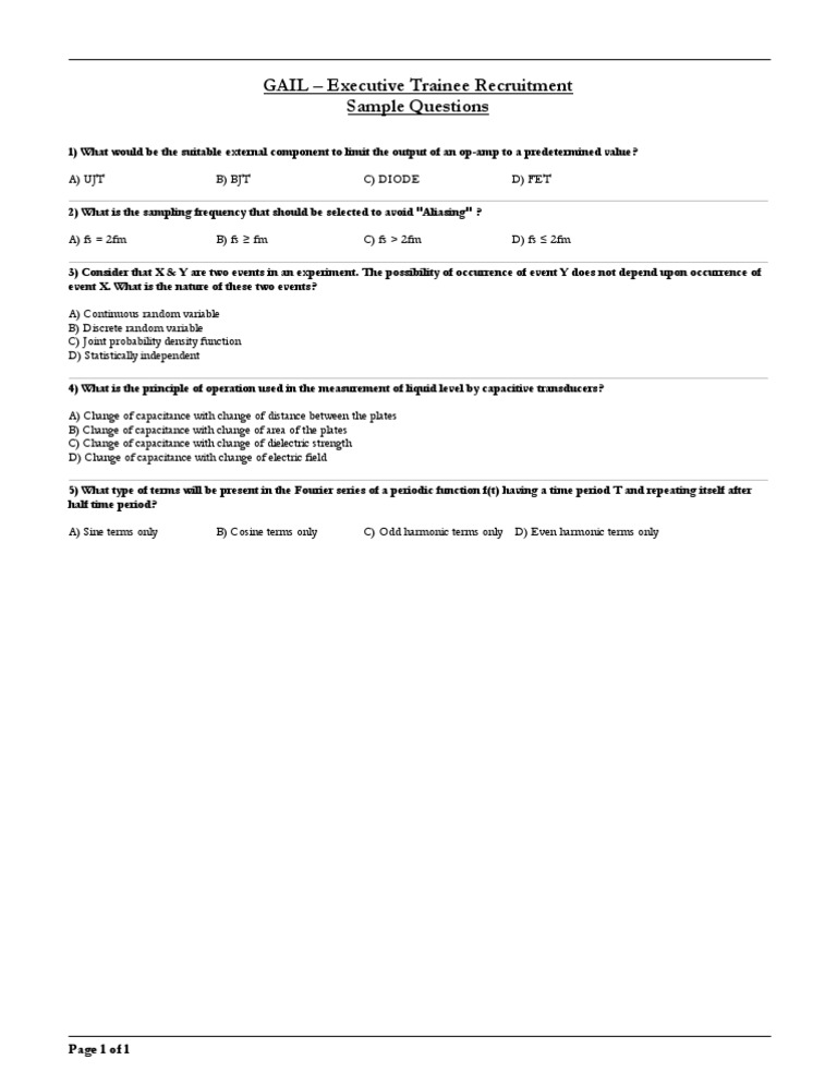 GAIL Executive Trainee Exam Questions | PDF