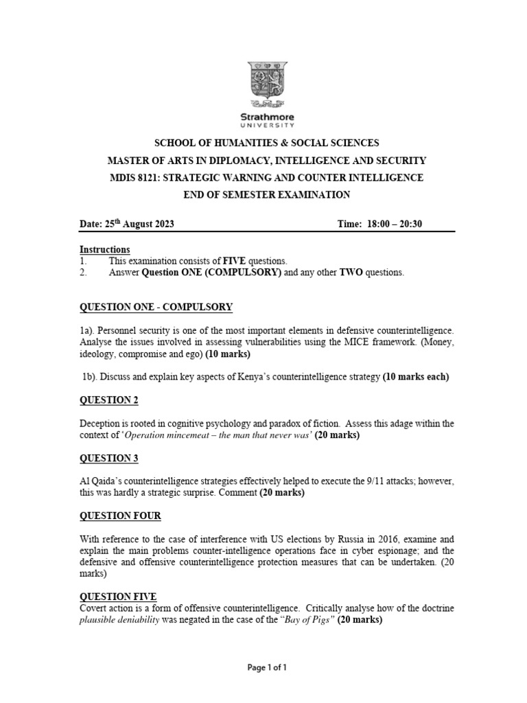 MDIS 8121 Strategic Warning and Counter Intelligence August 2023 PDF