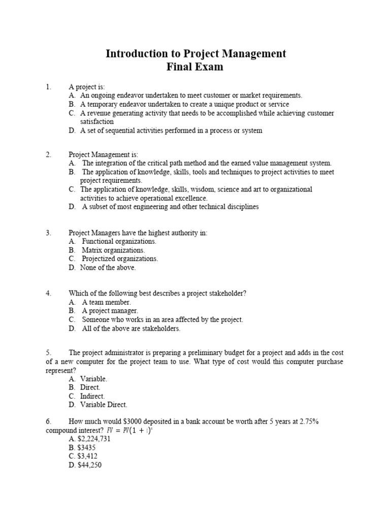 Introduction to project management final pdf