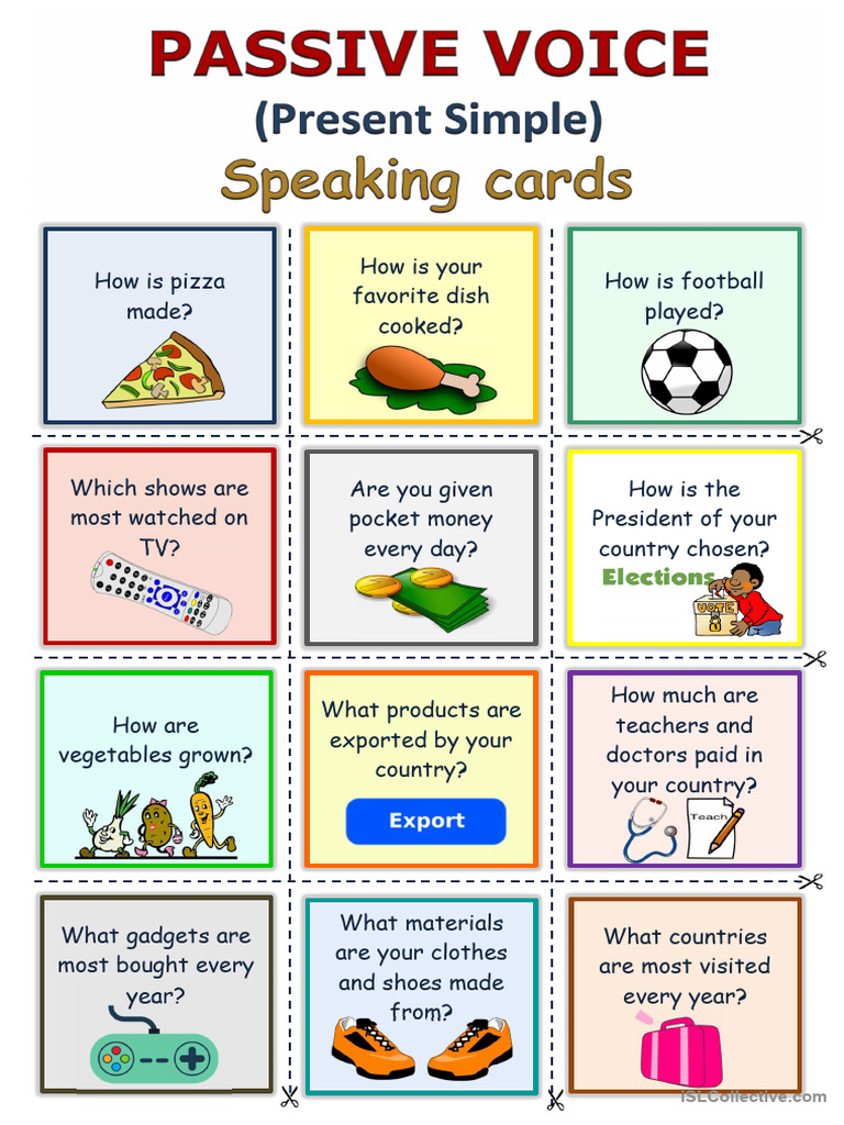 Passive voice present simple speaking cards pdf