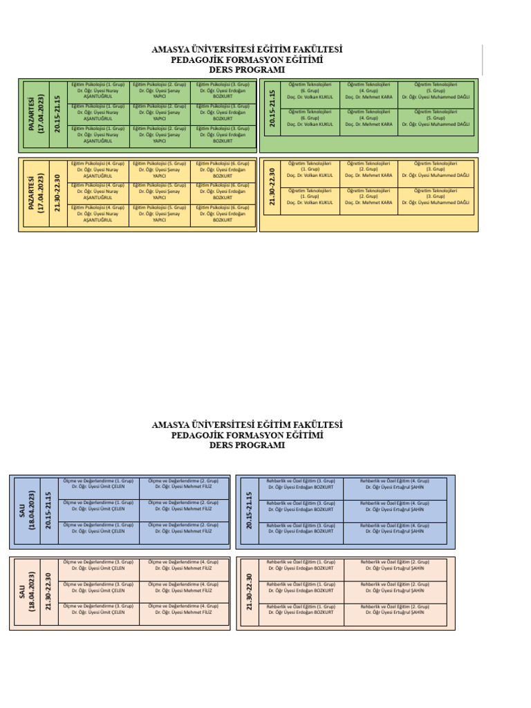 Formasyon Ek Ders Programi PDF