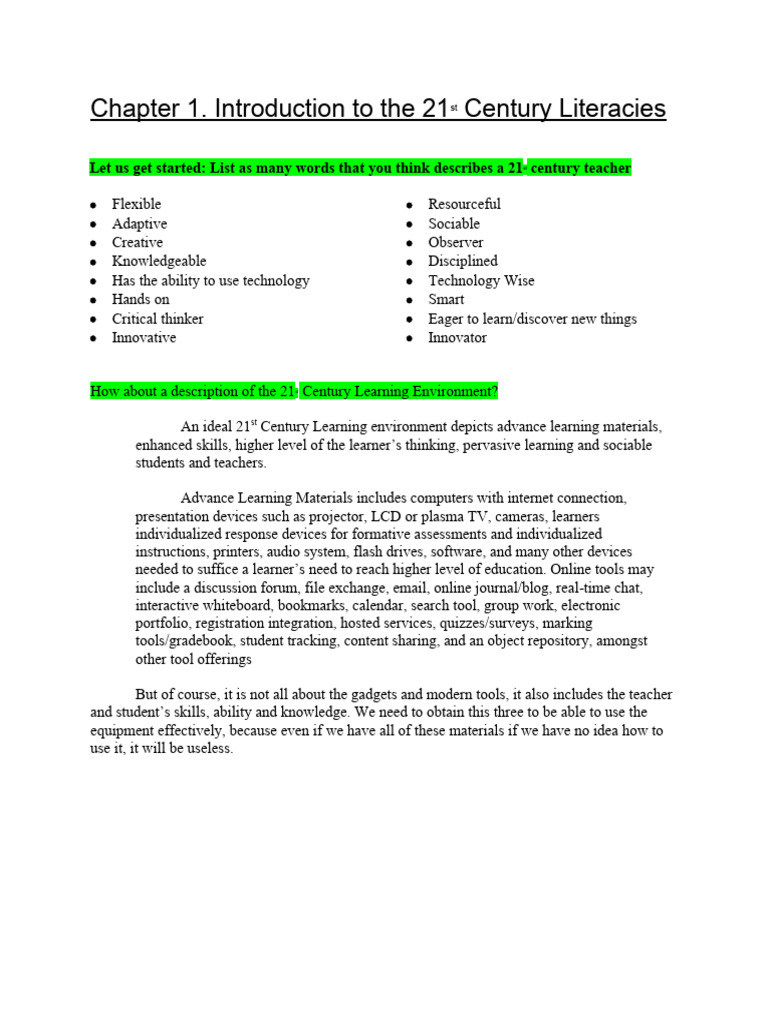 21st Century Teacher and Learning Skills | PDF | Literacy | Learning