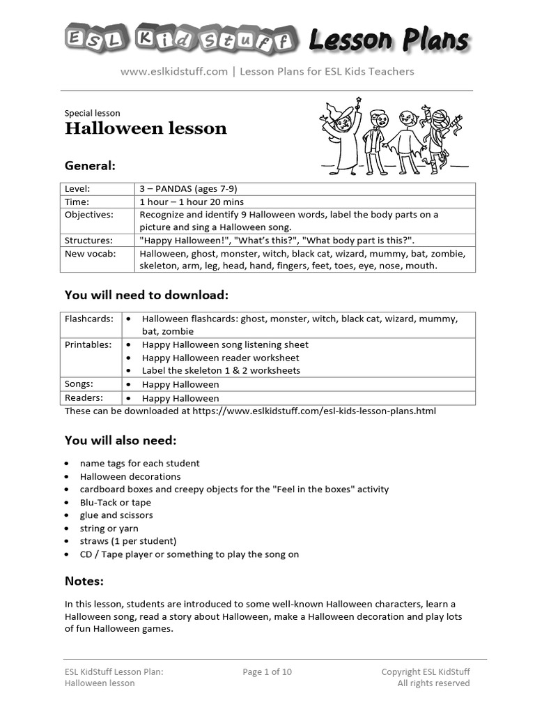 PDF Level 3 Halloween Lesson US PDF Halloween Lesson Plan