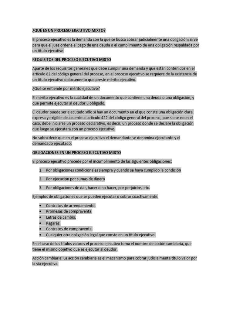 Proceso Ejecutivo Mixto: Conceptos Clave | PDF | Pagos | Mandato