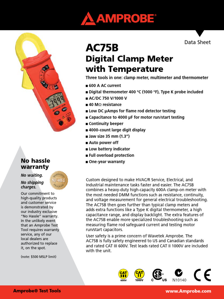 AC75B Digital Clamp Meter PDF Electricity Electrical Engineering
