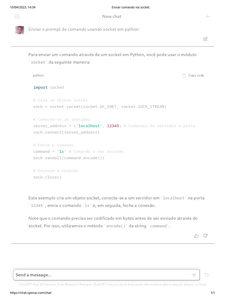 Enviando Comandos via Socket em Python | PDF
