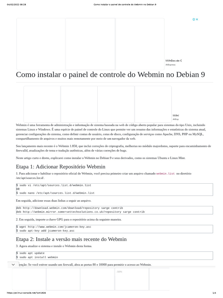 Instalação do Webmin no Debian 9 | PDF | Desenvolvimento de software ...