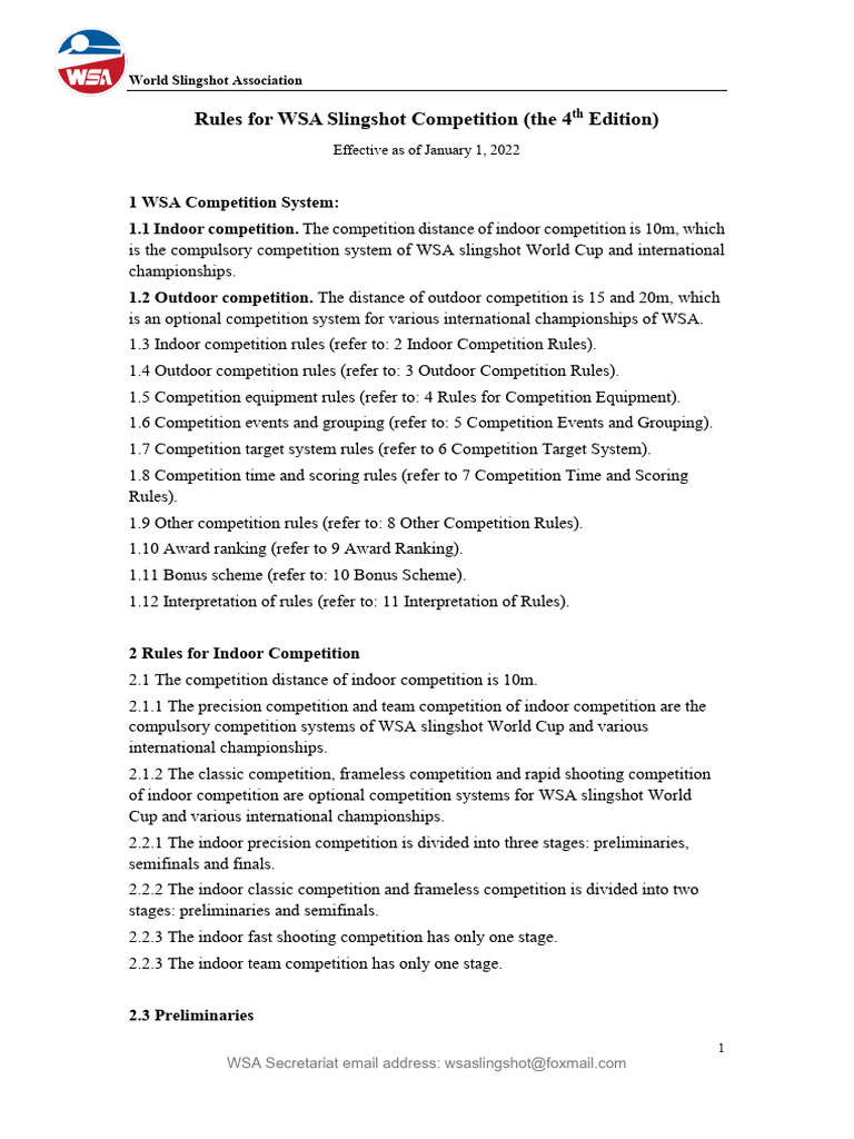 Rules For WSA Slingshot Competition (The 4th Edition) PDF