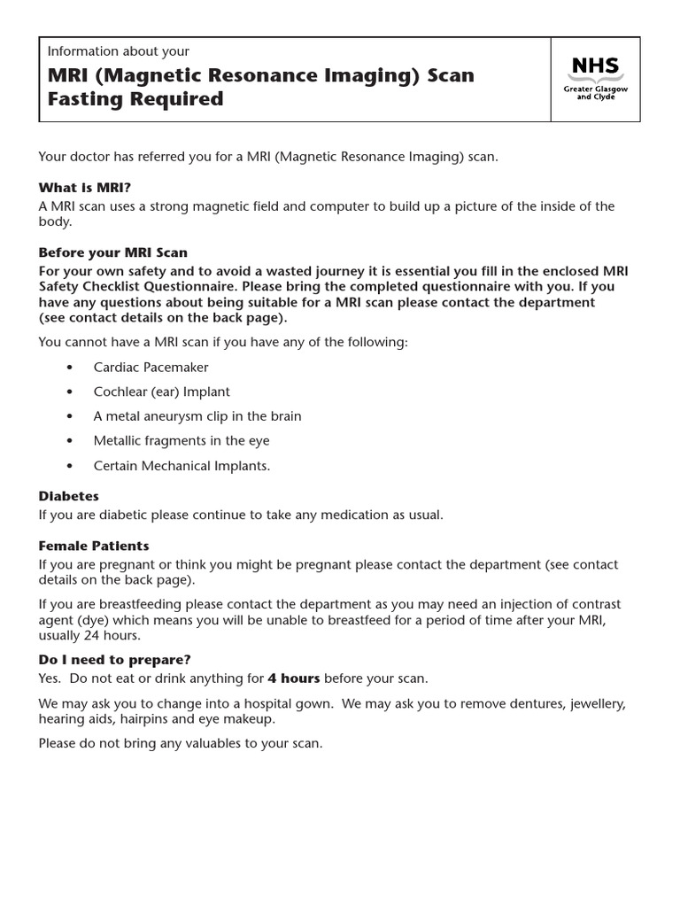MRI Scan Preparation and Safety Guide | PDF | Magnetic Resonance ...