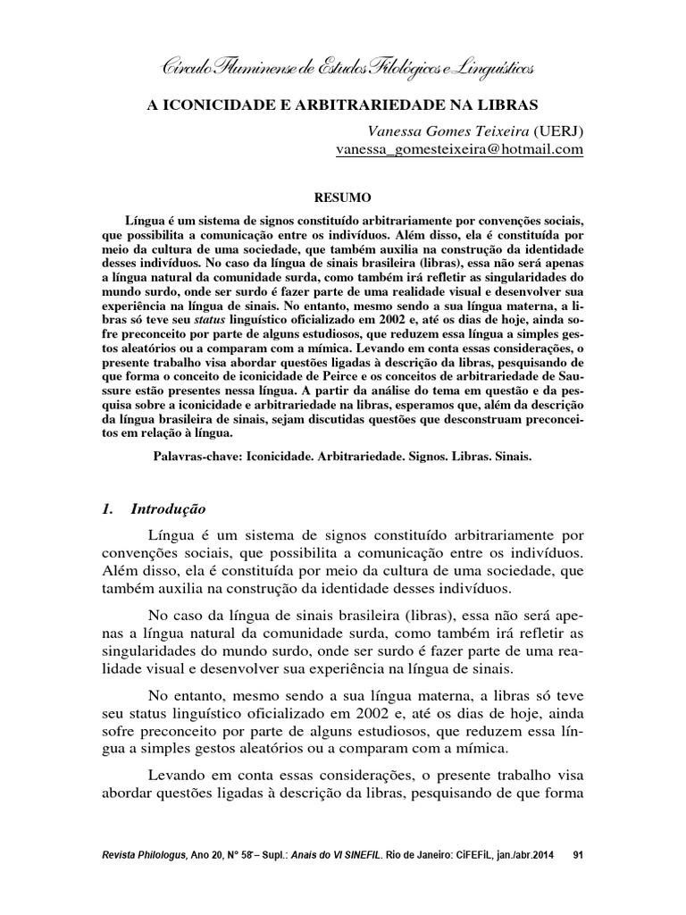 Iconicidade e Arbitrariedade na LIBRAS | PDF | Linguística | Semiótica