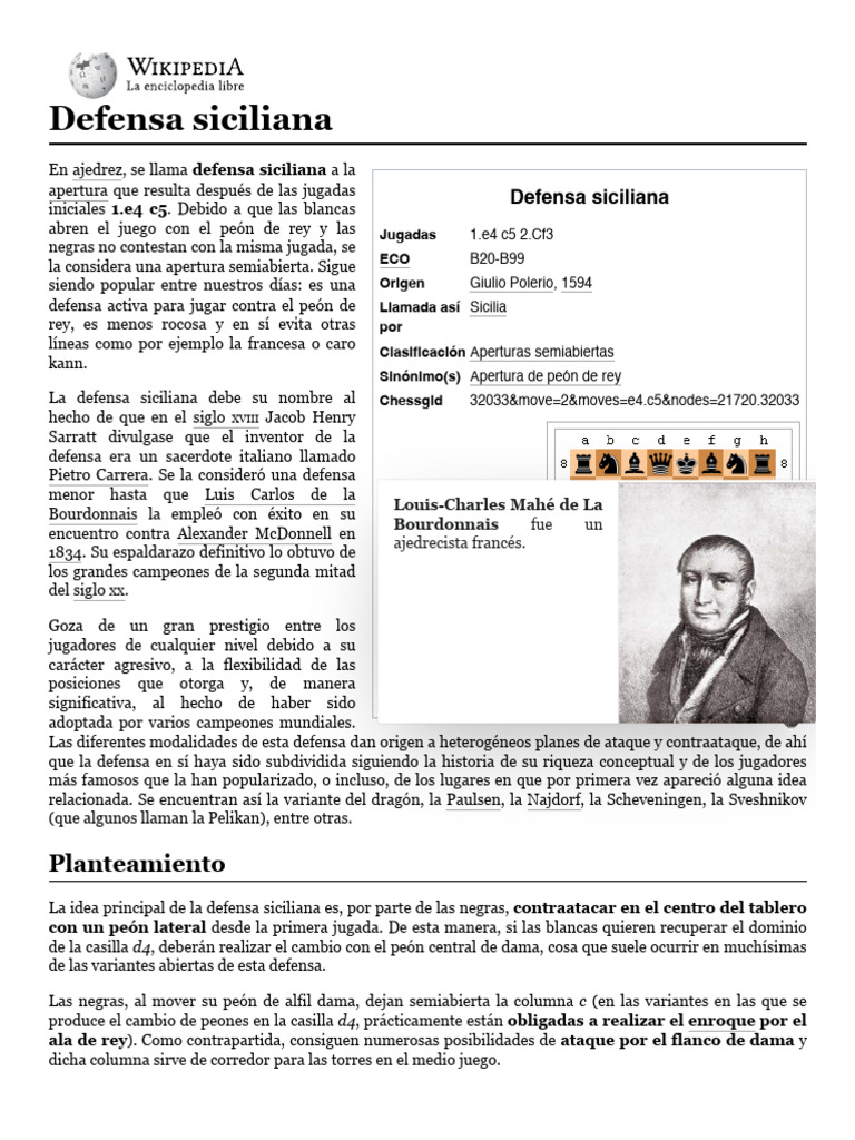 Variantes de la Defensa Siciliana | PDF | Aperturas de ajedrez | Juegos ...