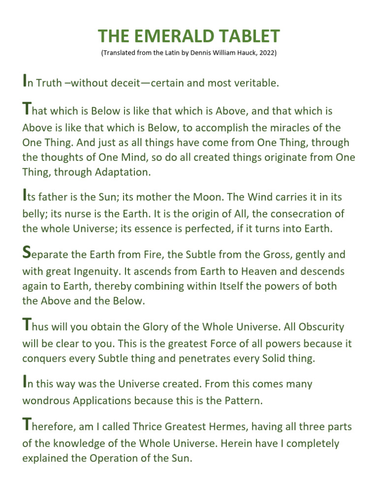 Emerald Tablet: Translation & Significance | PDF