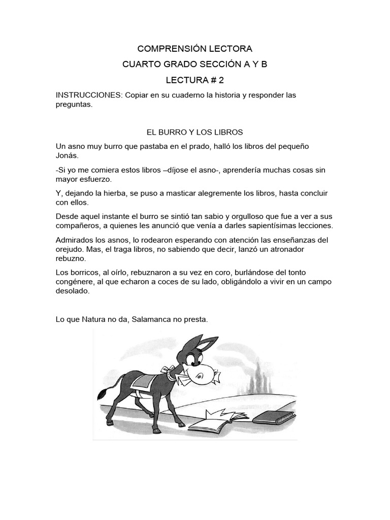 Comprensión Lectora Cuarto Grado | PDF
