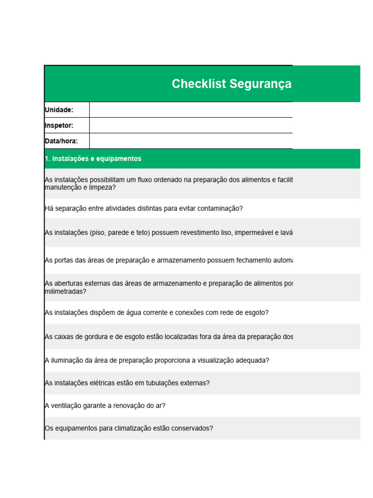 Checklist de Segurança Alimentar Essencial | PDF | Bem-estar