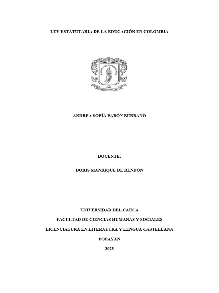 LEY ESTATUTARIA DE LA EDUCACIÓN EN COLOMBIA | PDF