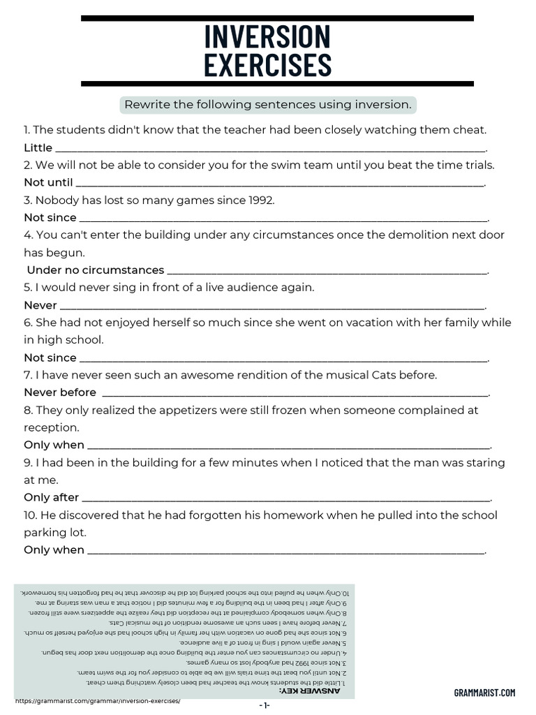 Inversion Exercises 2.0 | PDF | Question